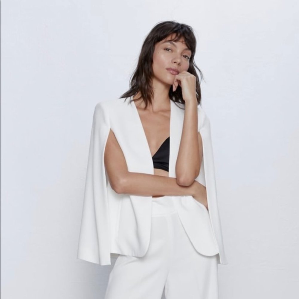 Zara White Cape Blazer